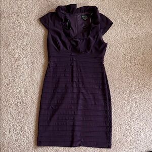 Xscape Purple Sheath Midi Dress with Cowl Neck and Cap Sleeves